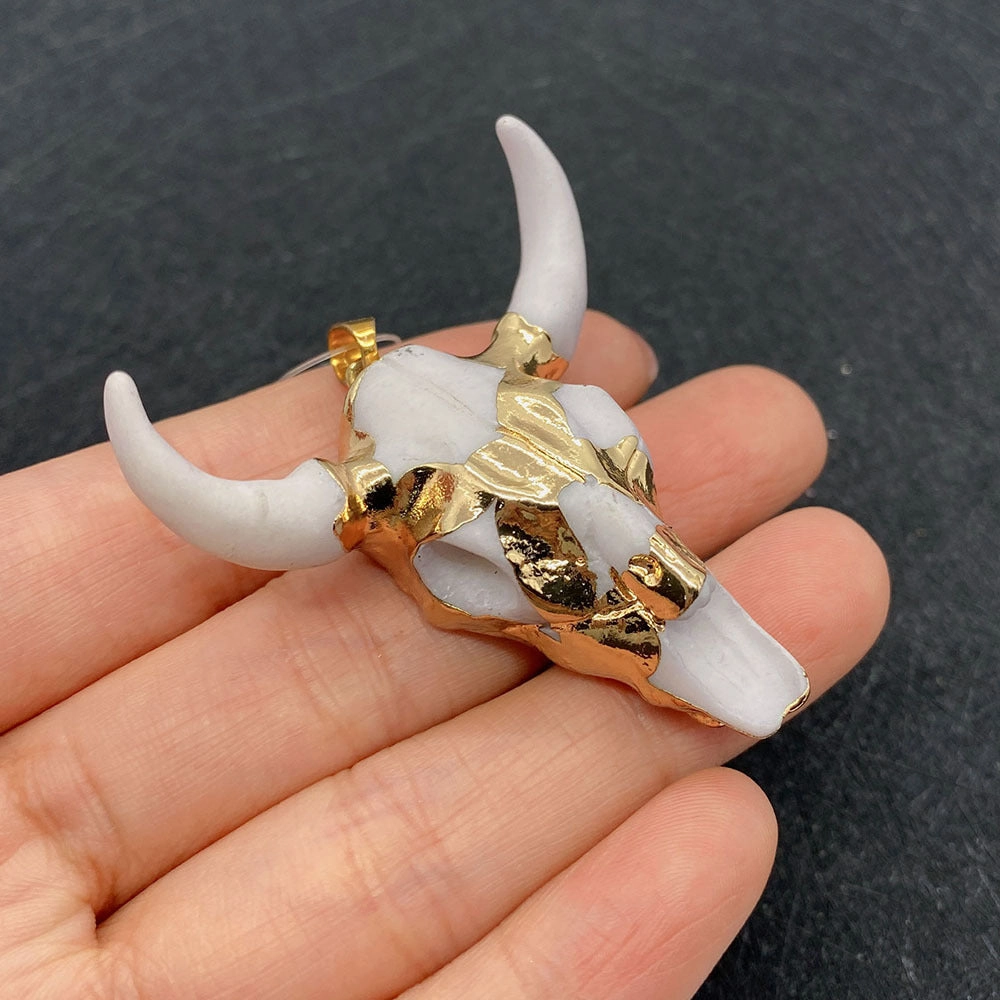 Wholesale 4546mm Acrylic White Gold Bull Head Shape Melon Seed Buckle Pendant