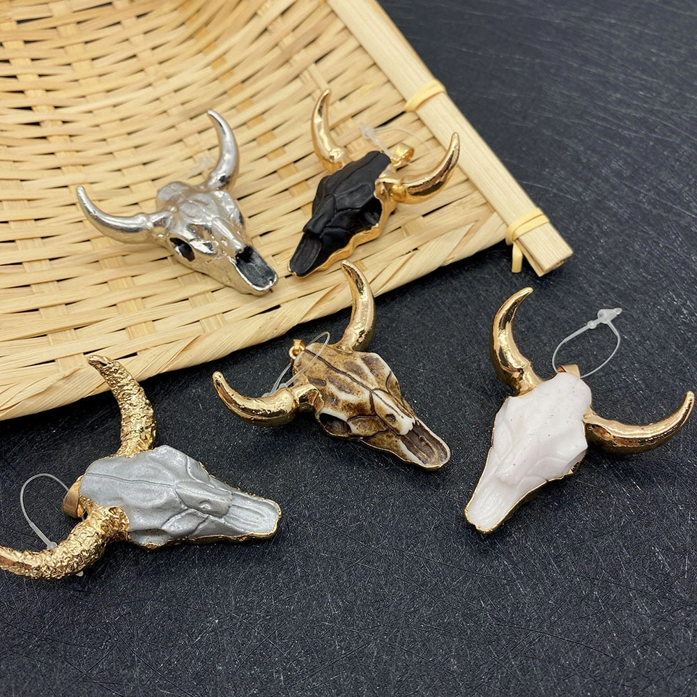 Wholesale 4546mm Acrylic White Gold Bull Head Shape Melon Seed Buckle Pendant