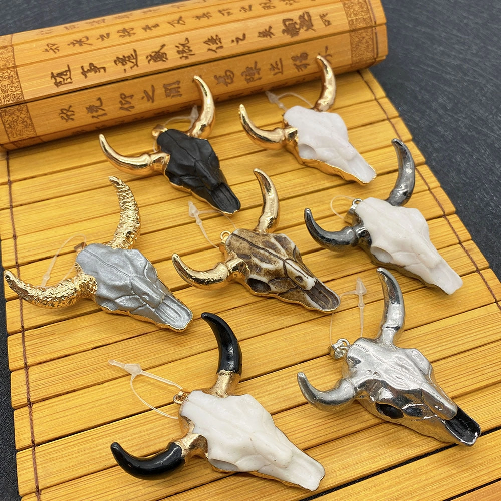 Wholesale 4546mm Acrylic White Gold Bull Head Shape Melon Seed Buckle Pendant