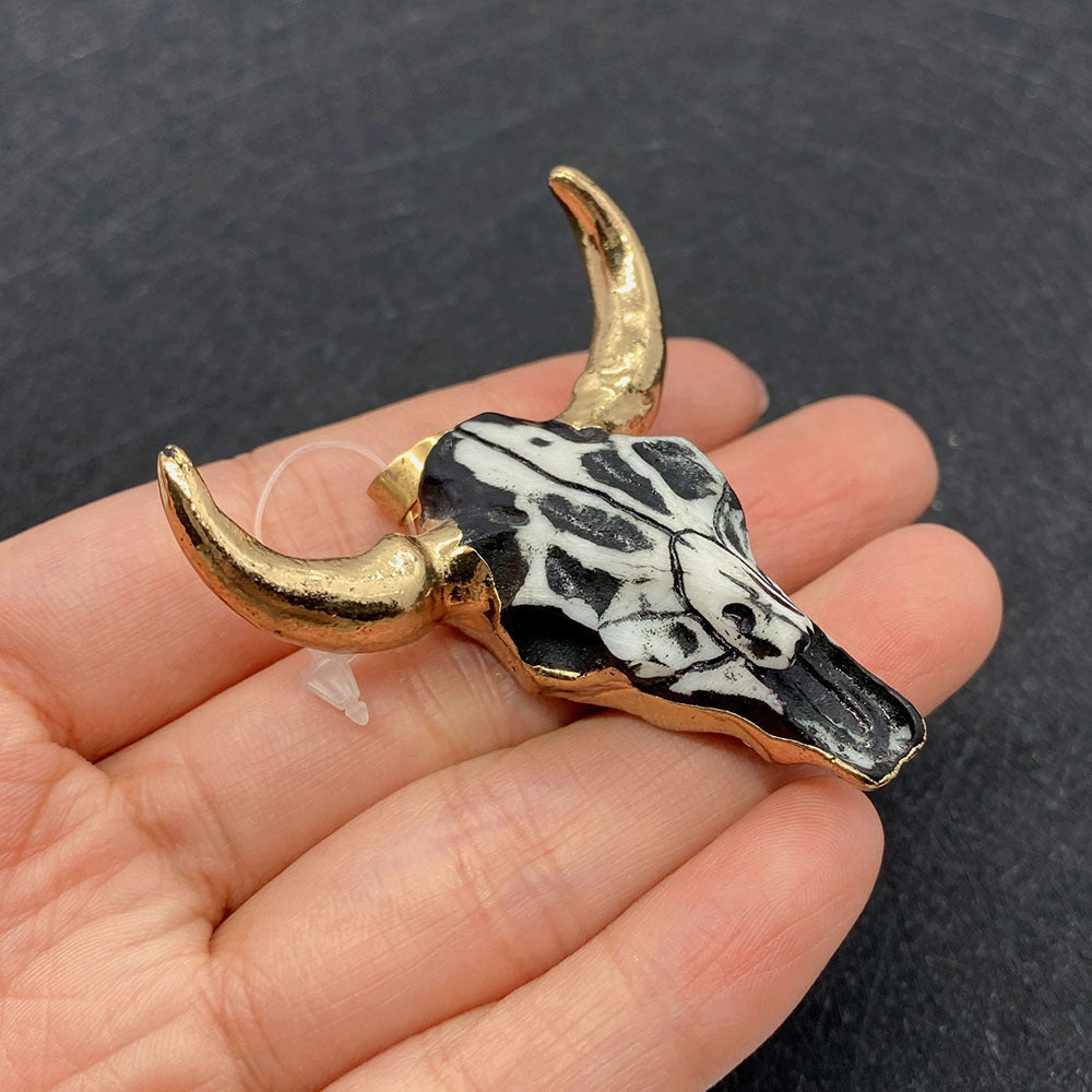 Wholesale 4546mm Acrylic White Gold Bull Head Shape Melon Seed Buckle Pendant