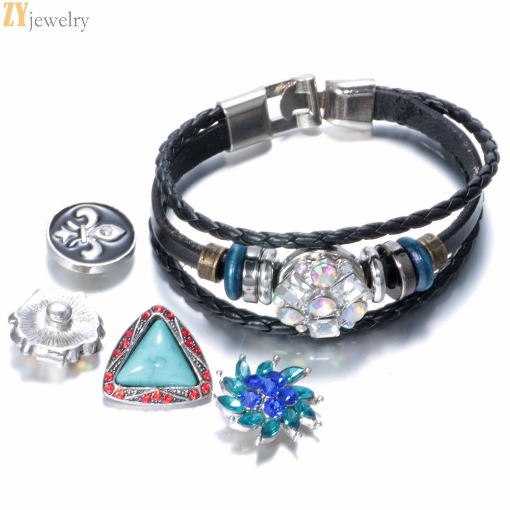 Wholesale 4-piece buckle leather bracelet diy crystal bracelet pendant