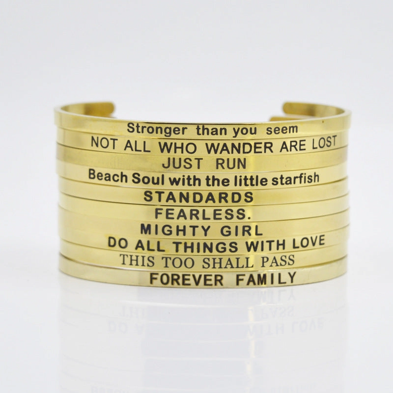 Wholesale 4mm Gold Stainless Steel Lettering Titanium Steel C Shape BREATHE DREAM FEARLESS Bracelet