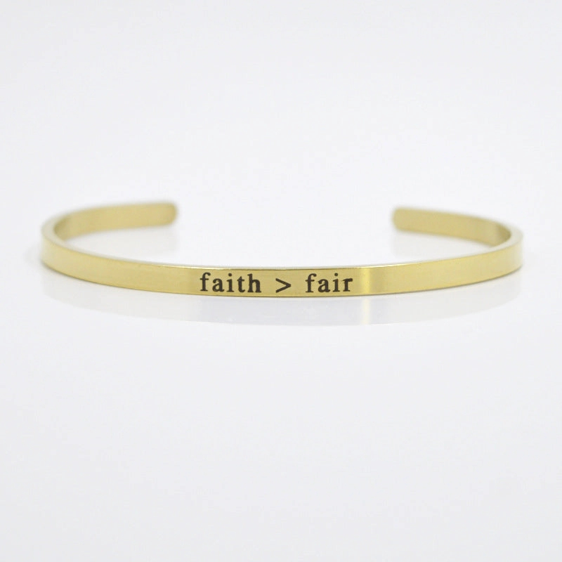 Wholesale 4mm Gold Stainless Steel Lettering Titanium Steel C Shape BREATHE DREAM FEARLESS Bracelet