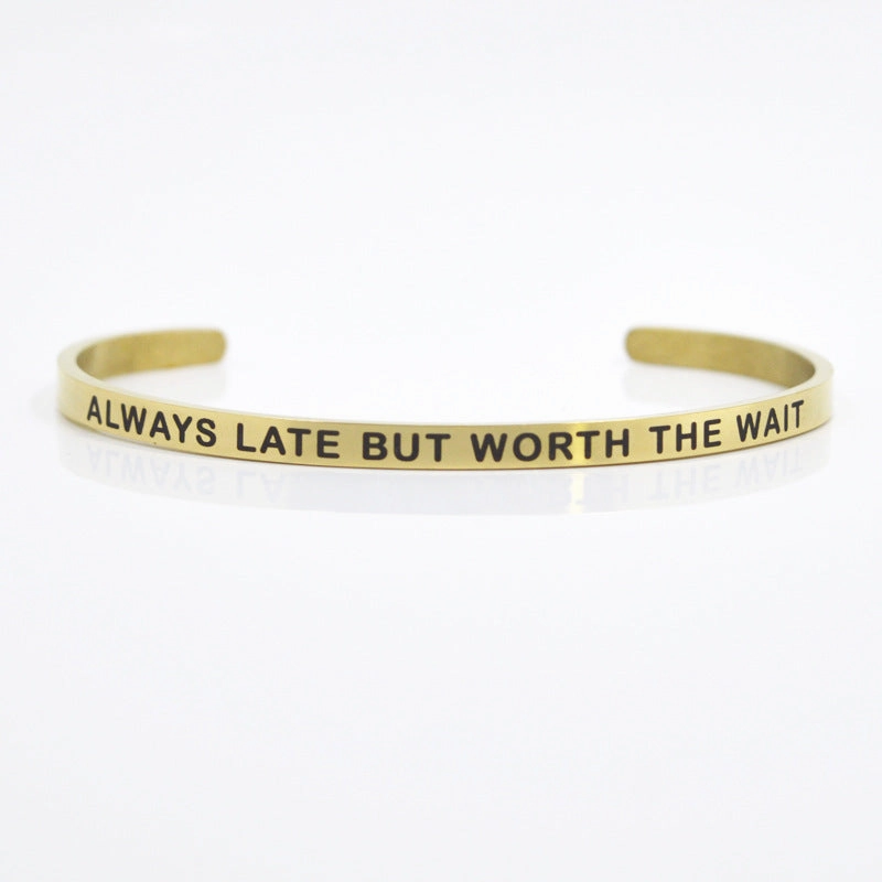 Wholesale 4mm Gold Stainless Steel Lettering Titanium Steel C Shape BREATHE DREAM FEARLESS Bracelet