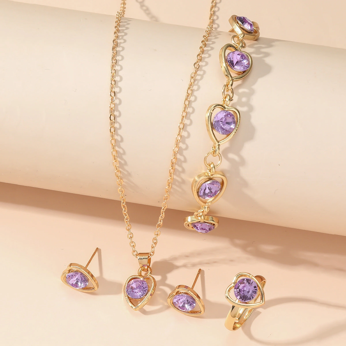 Wholesale 4pcs/pack Popular Hollow Love Earrings, Bracelets, Necklaces, Rings Jewelry