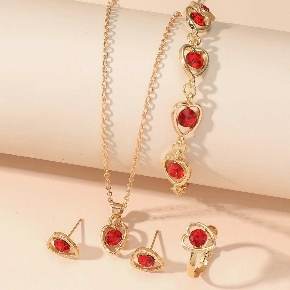 Wholesale 4pcs/pack Popular Hollow Love Earrings, Bracelets, Necklaces, Rings Jewelry