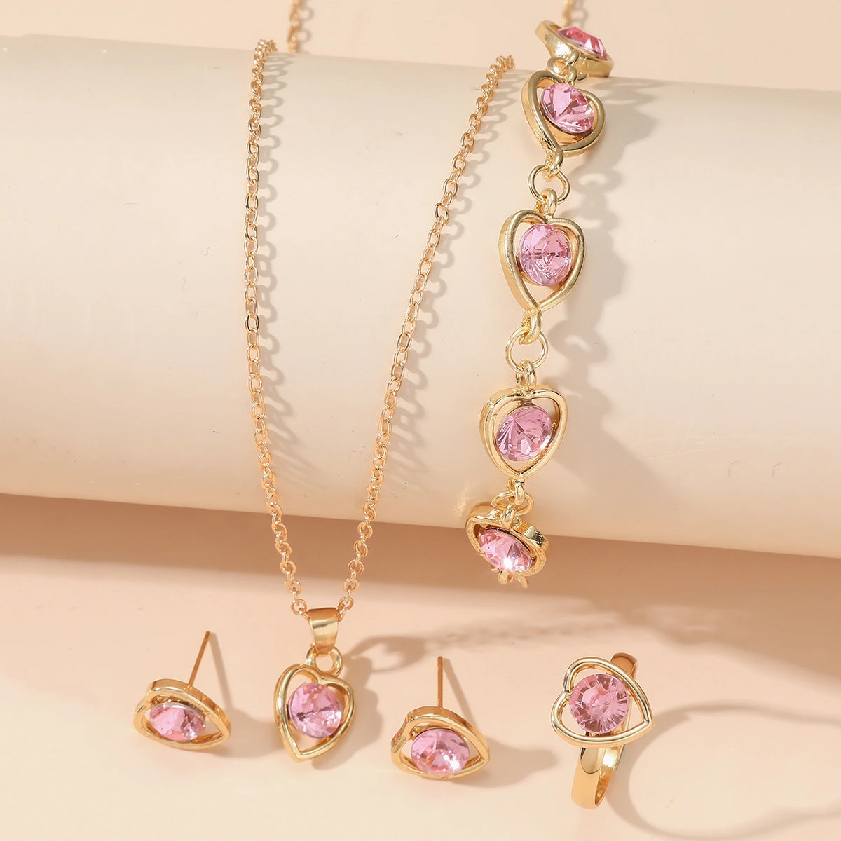 Wholesale 4pcs/pack Popular Hollow Love Earrings, Bracelets, Necklaces, Rings Jewelry