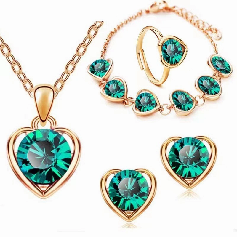 Wholesale 4pcs/pack Popular Hollow Love Earrings, Bracelets, Necklaces, Rings Jewelry