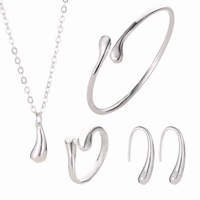 Wholesale 4pcs/pack Water Drop Plating Necklace Ear Hook Ring Jewelry Set