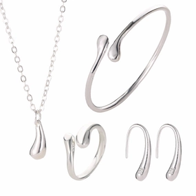 Wholesale 4pcs/pack Water Drop Plating Necklace Ear Hook Ring Jewelry Set