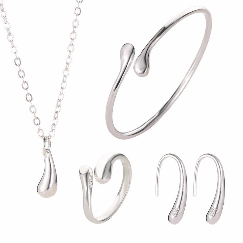 Wholesale 4pcs/pack Water Drop Plating Necklace Ear Hook Ring Jewelry Set