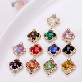 Wholesale 50pcs Crystal Double Hole Four Leaf Clover Pendant