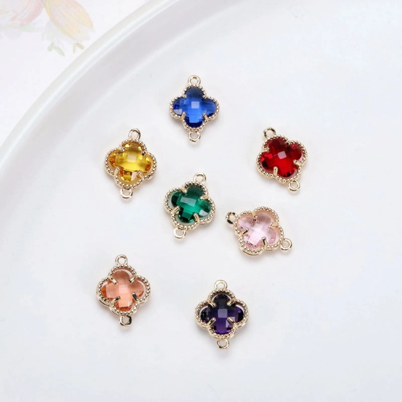 Wholesale 50pcs Crystal Double Hole Four Leaf Clover Pendant