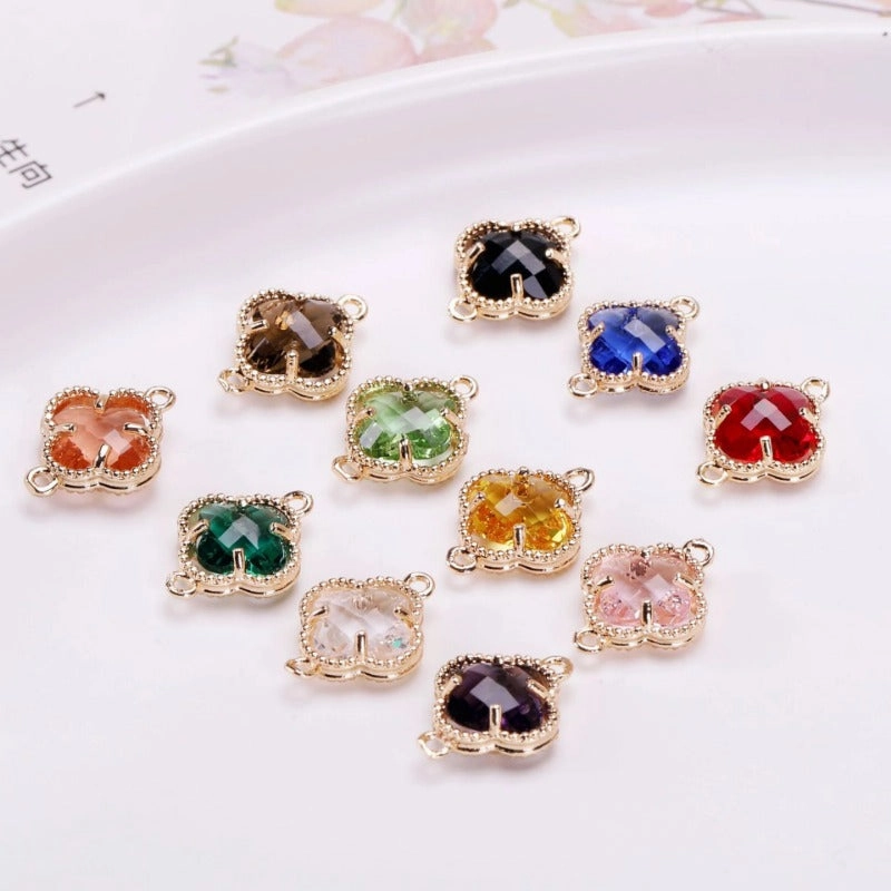 Wholesale 50pcs Crystal Double Hole Four Leaf Clover Pendant