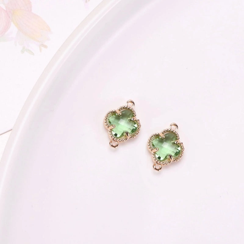 Wholesale 50pcs Crystal Double Hole Four Leaf Clover Pendant