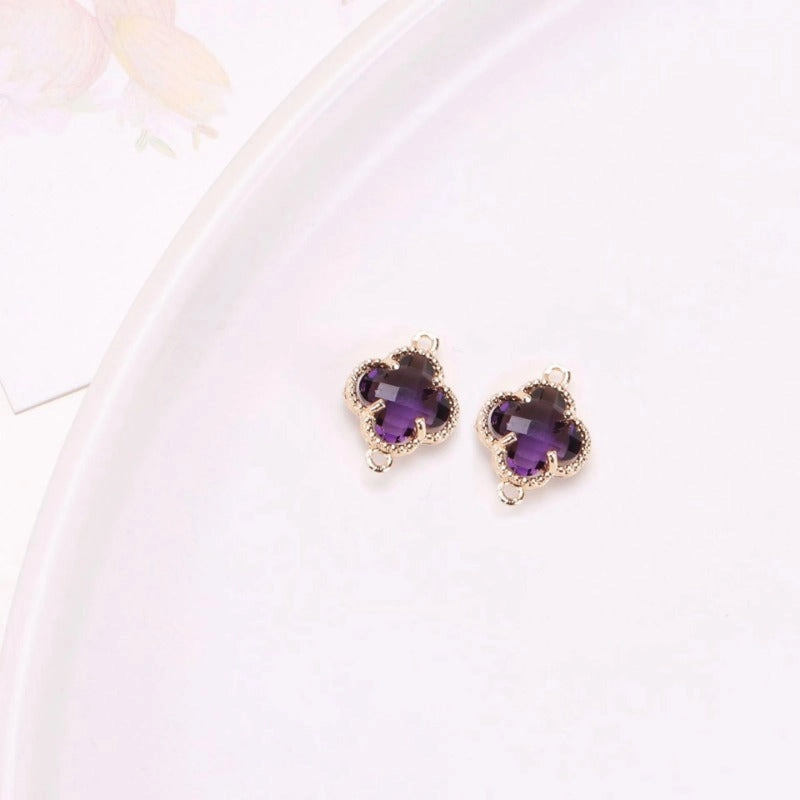 Wholesale 50pcs Crystal Double Hole Four Leaf Clover Pendant