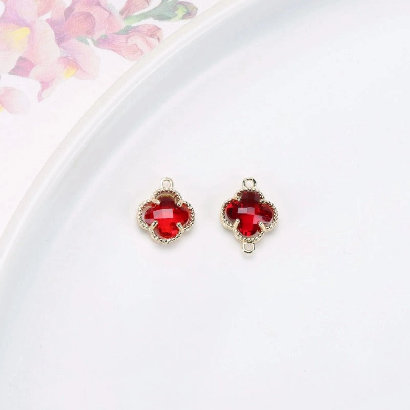 Wholesale 50pcs Crystal Double Hole Four Leaf Clover Pendant