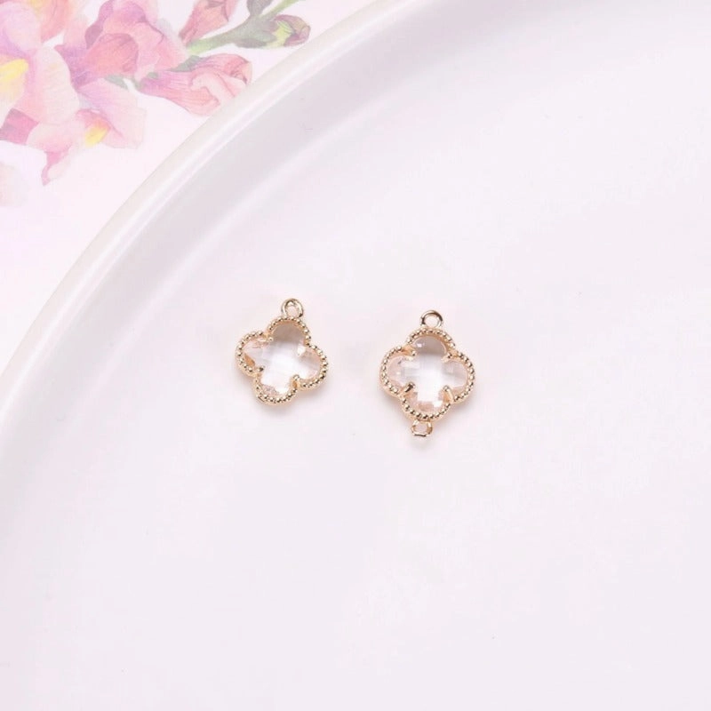 Wholesale 50pcs Crystal Double Hole Four Leaf Clover Pendant