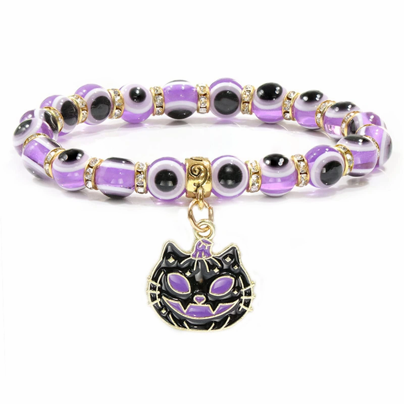 Wholesale 50PCS Halloween Ghost Black Cat Pendant Devil's Eye Beads Alloy Bracelet