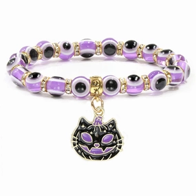 Wholesale 50PCS Halloween Ghost Black Cat Pendant Devil's Eye Beads Alloy Bracelet
