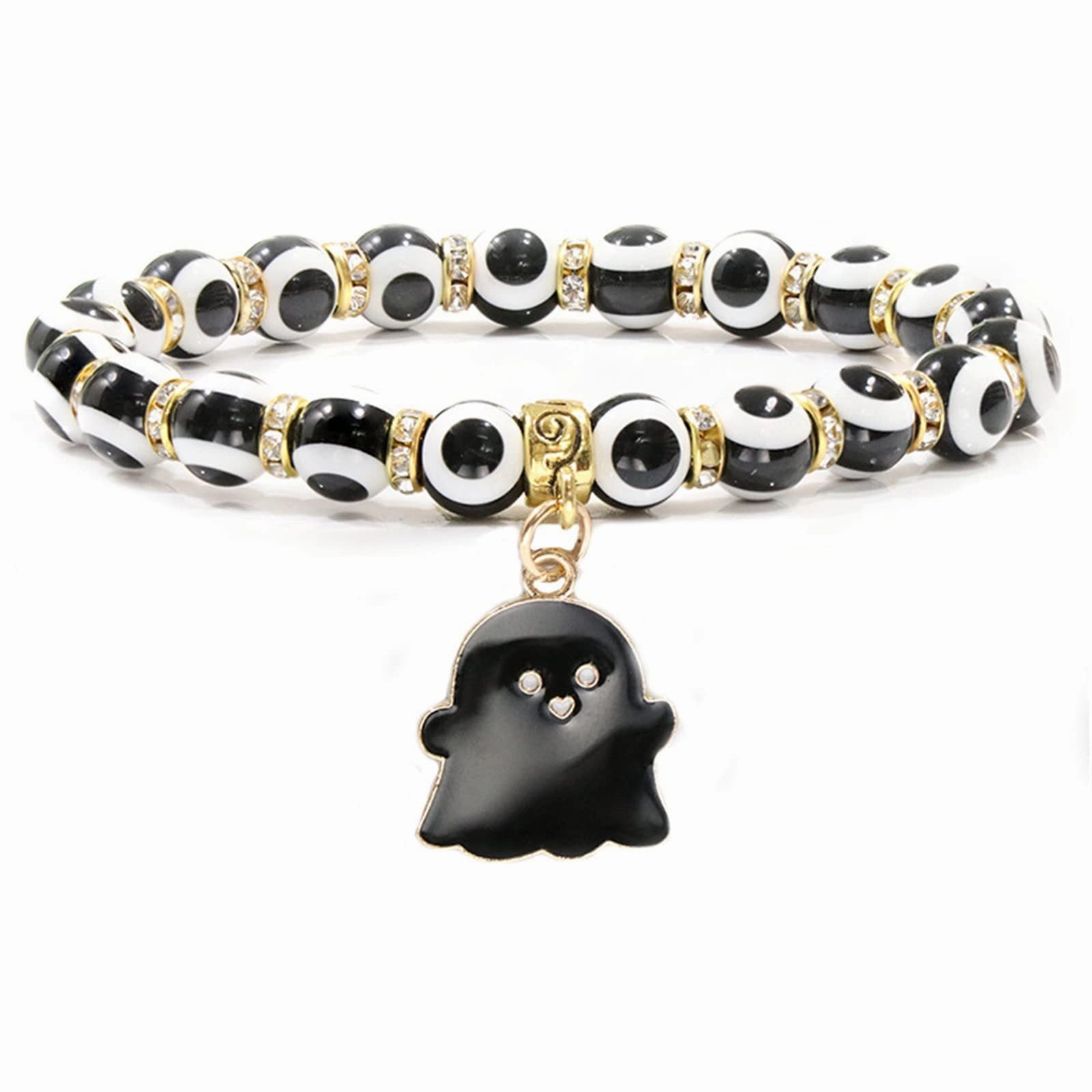 Wholesale 50PCS Halloween Ghost Black Cat Pendant Devil's Eye Beads Alloy Bracelet
