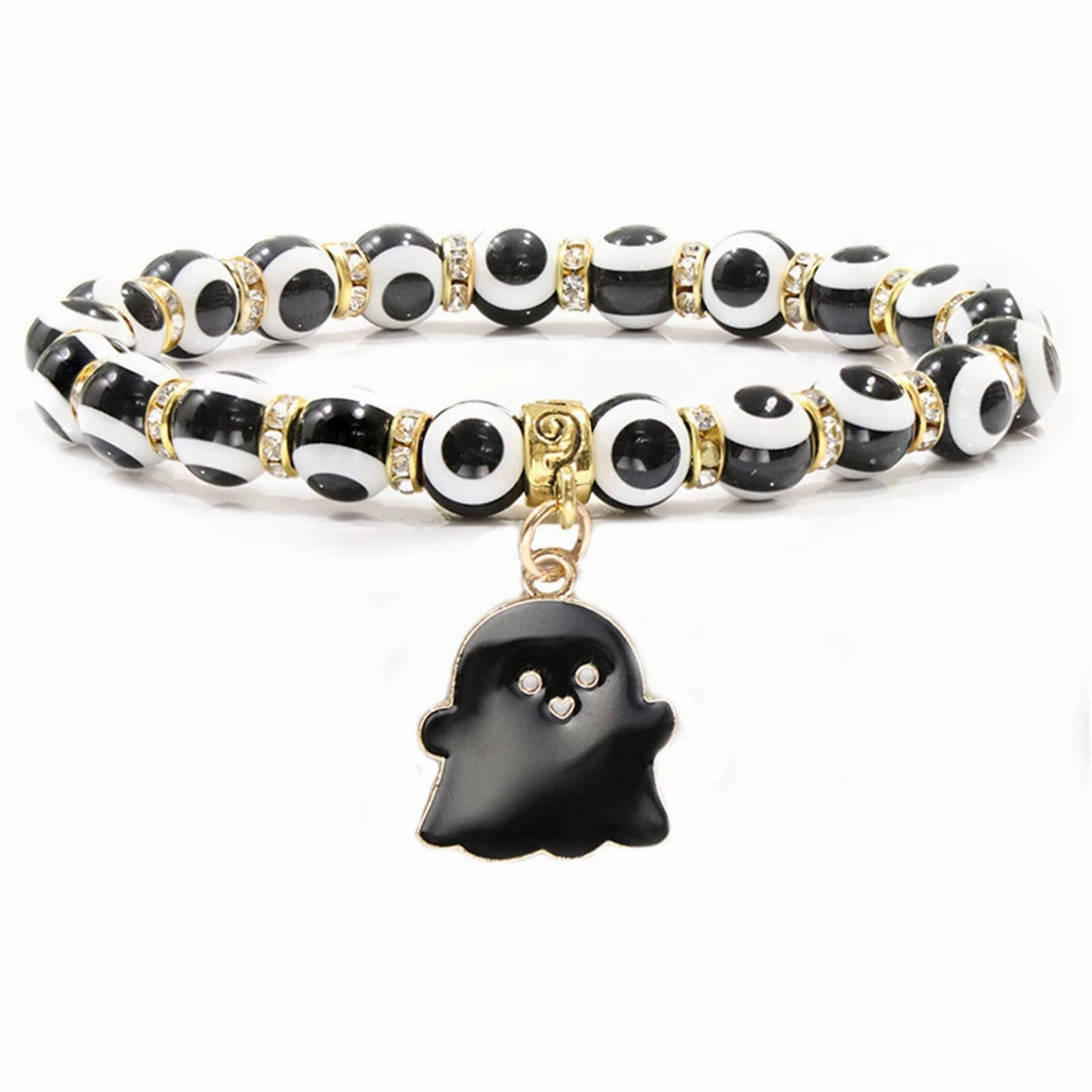 Wholesale 50PCS Halloween Ghost Black Cat Pendant Devil's Eye Beads Alloy Bracelet