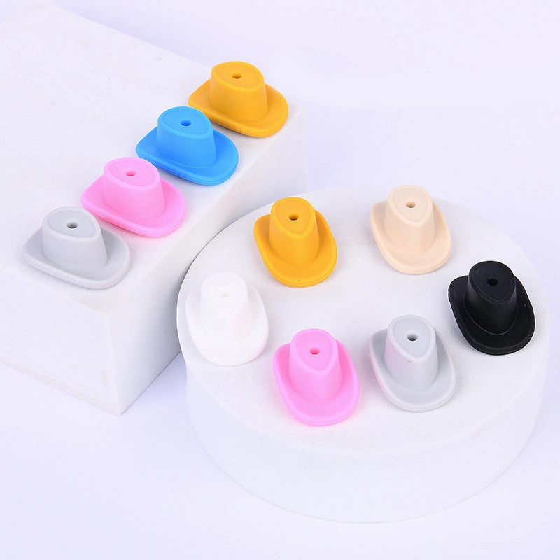 Wholesale  50pcs New cowboy hat silicone beads food grade baby tooth glue diy jewelry  hat loose beads
