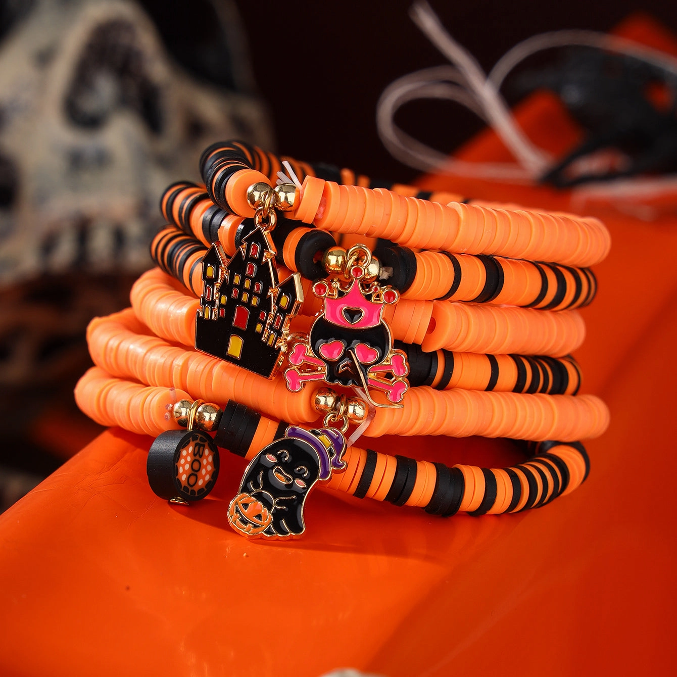 Wholesale 50PCS New Halloween Set Polymer Clay Beaded Bracelet