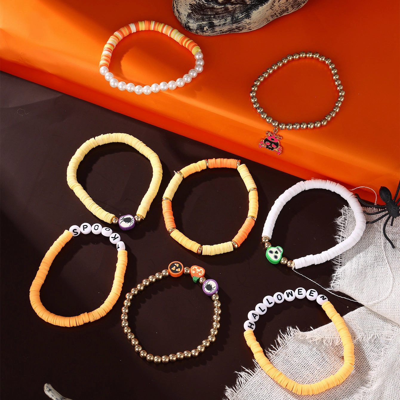 Wholesale 50PCS New Halloween Set Polymer Clay Beaded Bracelet