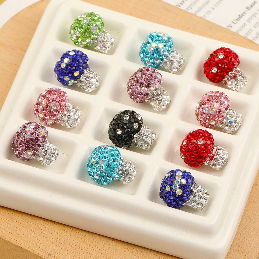 Wholesale 50pcs Soft Pottery Heavy Industry Diamond Small Mushroom Beaded Diy Bracelet Mobile Phone Chain Keychain Necklace Pendant Beaded Pen Accessories