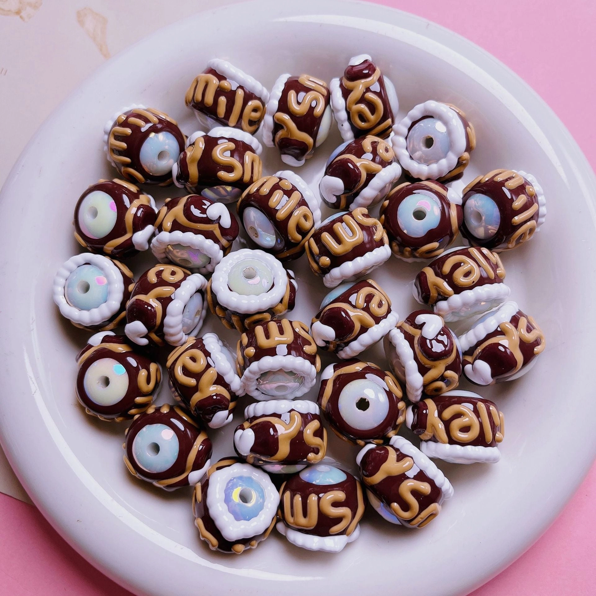 Wholesale 5pcs 16mm brown Hand-painted Round DIY Mobile Phone Chain Keychain Material Jewelry Accessories