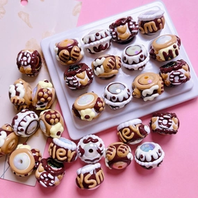 Wholesale 5pcs 16mm brown Hand-painted Round DIY Mobile Phone Chain Keychain Material Jewelry Accessories