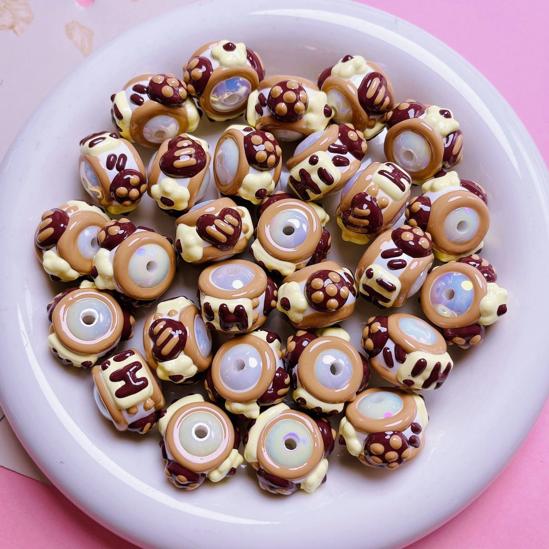 Wholesale 5pcs 16mm brown Hand-painted Round DIY Mobile Phone Chain Keychain Material Jewelry Accessories