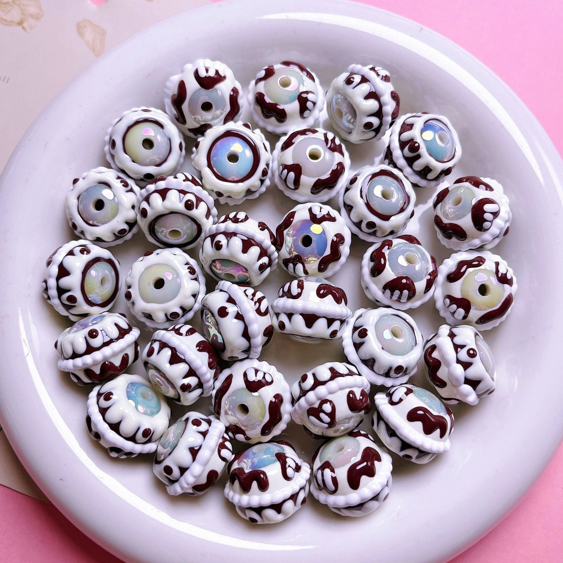 Wholesale 5pcs 16mm brown Hand-painted Round DIY Mobile Phone Chain Keychain Material Jewelry Accessories