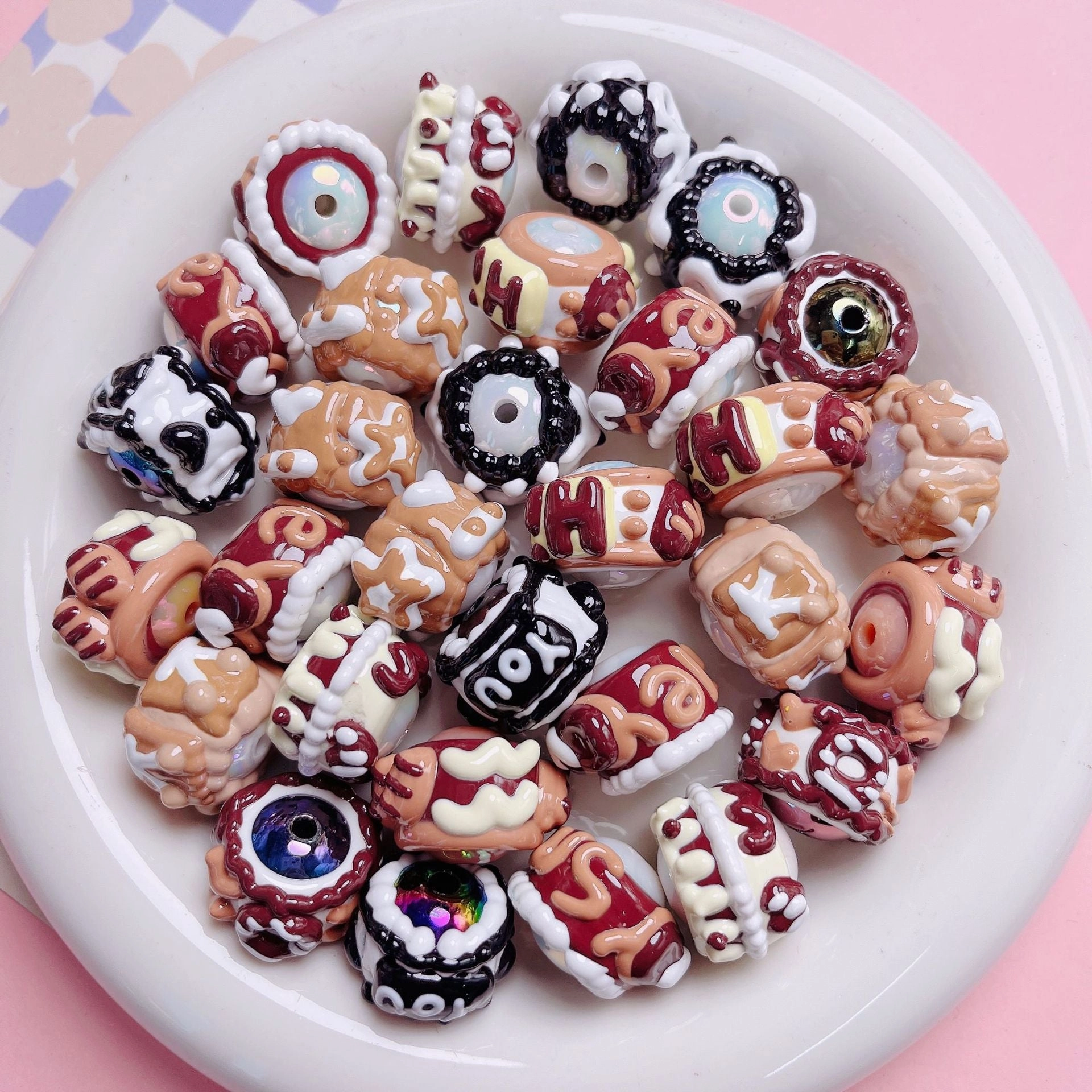 Wholesale 5pcs 16mm brown Hand-painted Round DIY Mobile Phone Chain Keychain Material Jewelry Accessories