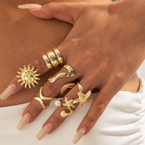 Wholesale 5pcs Bohemian Starfish Sunflower Ring Set
