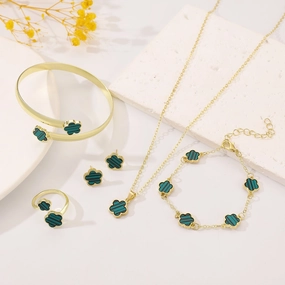 Wholesale 5pcs Clover Bracelet Bracelet Stud Earrings Necklace Ring Women's Jewelry Set