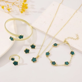 Wholesale 5pcs Clover Bracelet Bracelet Stud Earrings Necklace Ring Women's Jewelry Set