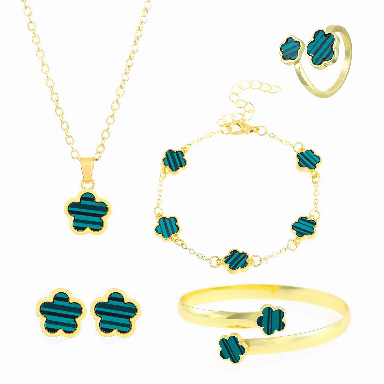 Wholesale 5pcs Clover Bracelet Bracelet Stud Earrings Necklace Ring Women's Jewelry Set