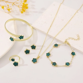 Wholesale 5pcs Clover Bracelet Bracelet Stud Earrings Necklace Ring Women's Jewelry Set