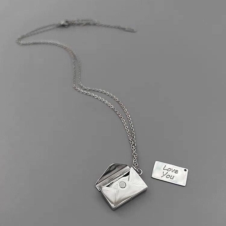 Wholesale 5pcs Creative High-grade Light Luxury Love Letter Flip-on with Magnetic Envelope Necklace Engravable Valentine's Day Gift