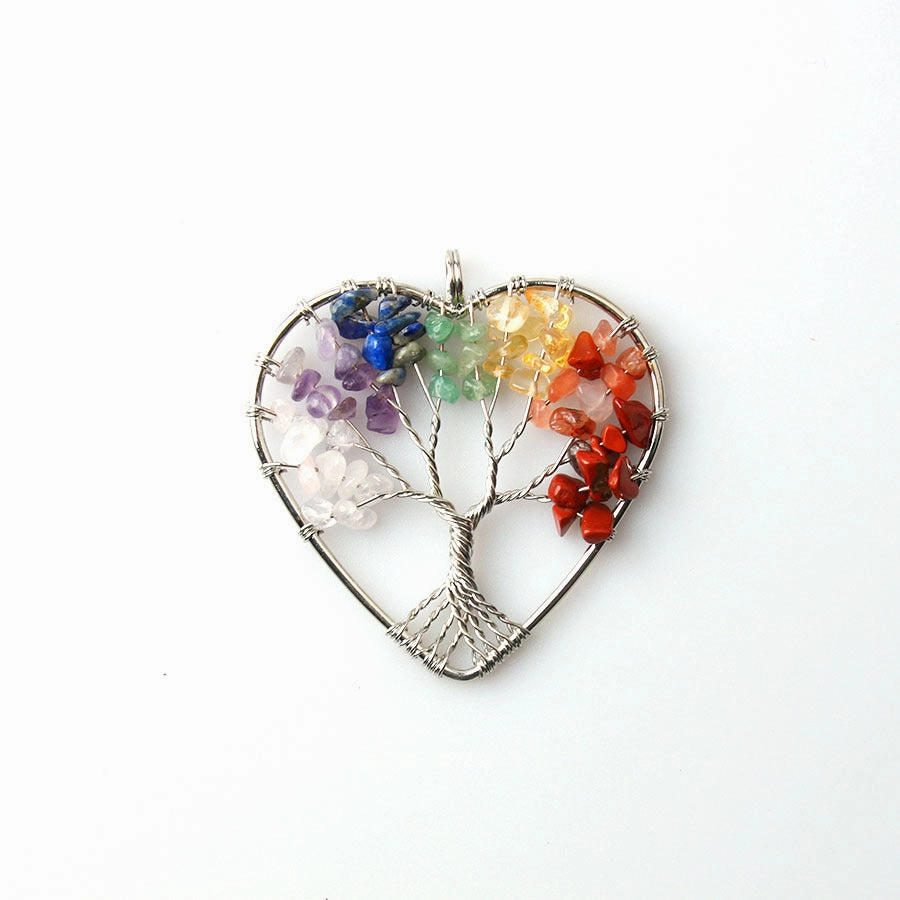 Wholesale 5pcs Crystal Natural Stone Love Shape Round Handmade Pendant Necklace