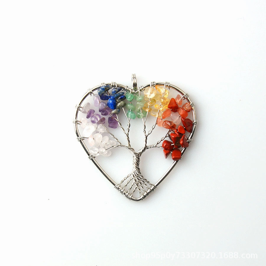 Wholesale 5pcs Crystal Natural Stone Love Shape Round Handmade Pendant Necklace