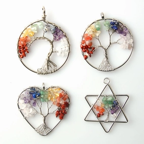 Wholesale 5pcs Crystal Natural Stone Love Shape Round Handmade Pendant Necklace