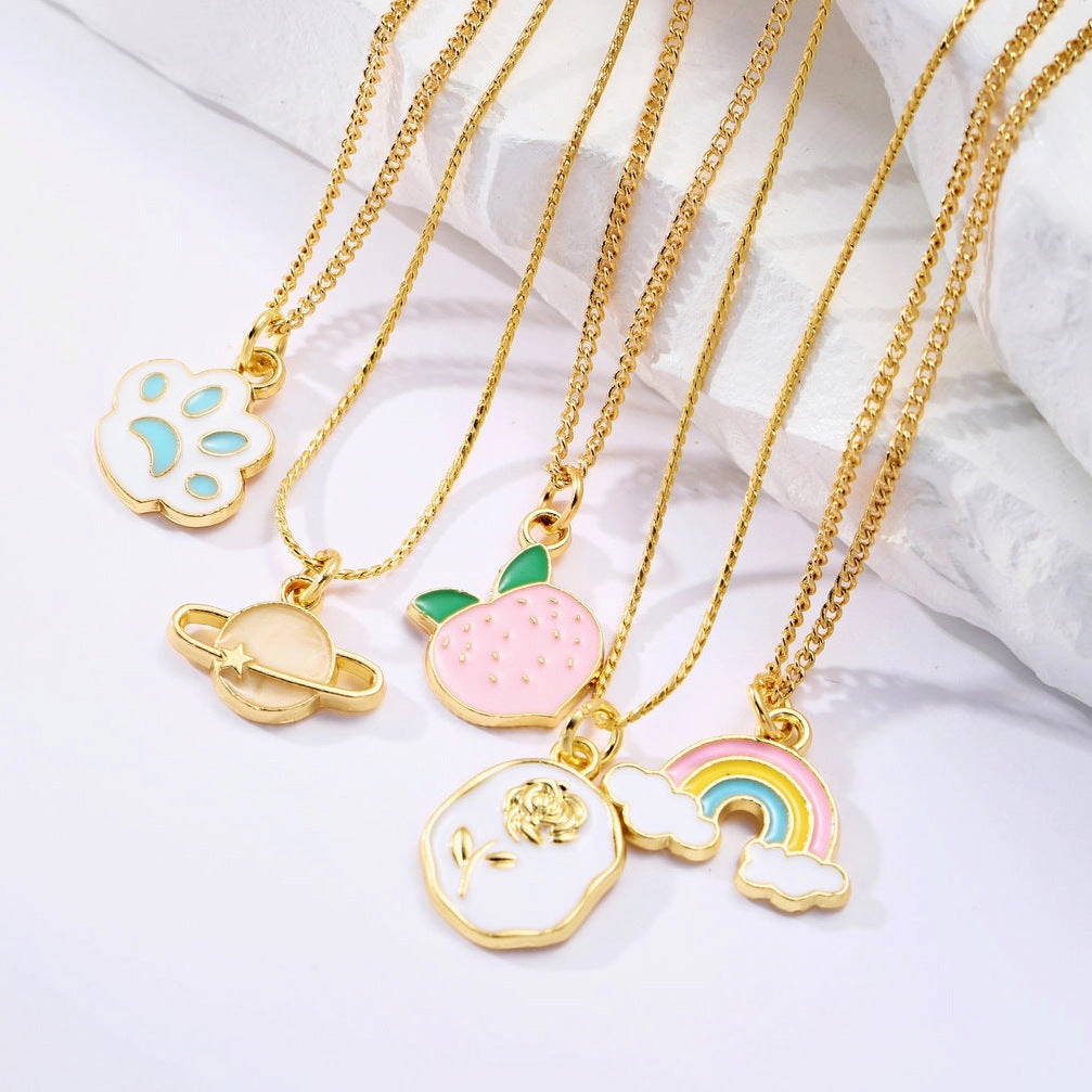 Wholesale 5pcs Evil Eye Oil Drop Heart Tulip Starry Sky Pineapple Pendant Necklace