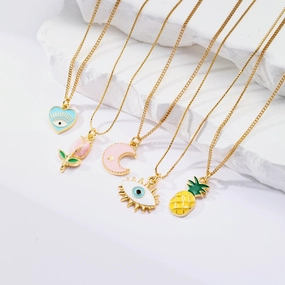 Wholesale 5pcs Evil Eye Oil Drop Heart Tulip Starry Sky Pineapple Pendant Necklace
