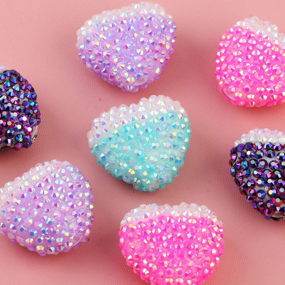 Wholesale 5pcs Gradient acrylic diamond stickers love diamond balls can be worn straight hole beads DIY mobile phone chain key chain bag chain accessories