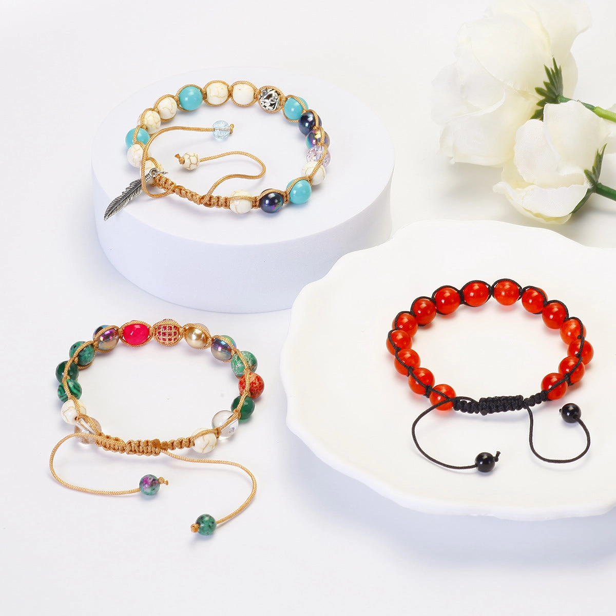 Wholesale 5PCS Natural Stone Bracelet Colorful Zircon Beaded Bracelets