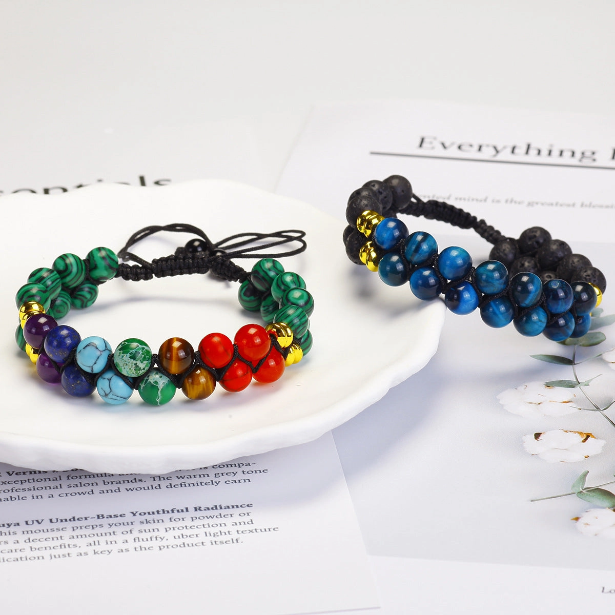 Wholesale 5PCS Natural Stone Double Layer Bracelet Tiger Eye Turquoise Woven Beaded Bracelets