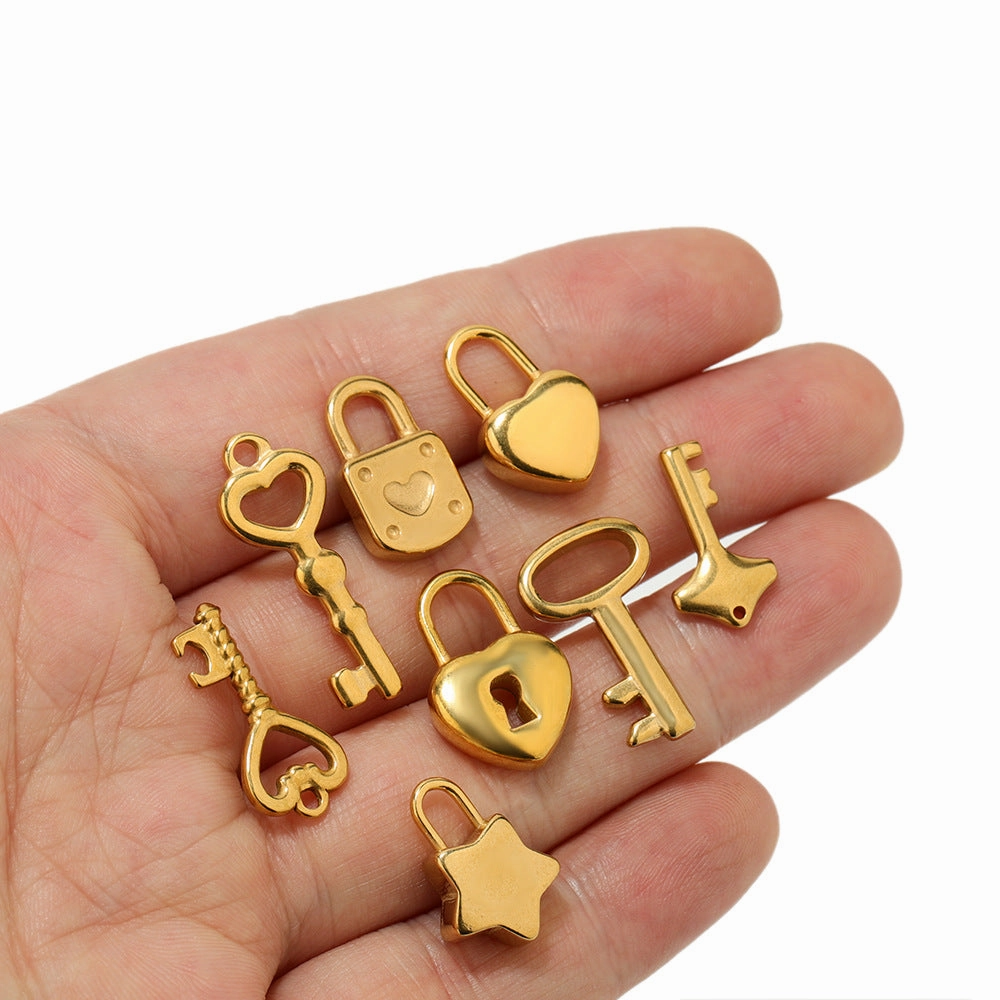 Wholesale 5PCS/PACK Stainless Steel Hollow Heart Key Padlock Small Pendant DIY Jewelry Accessories